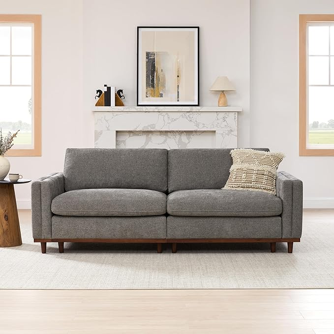 CHITA Super Large Luxury Loveseat Sectional Modular Sofa, Down Filled Modern Sofa, Deep Seat Comfty Cloud Couch, 83 inch Width, 2 Seat Couch, Solid Wood Leg, Grey