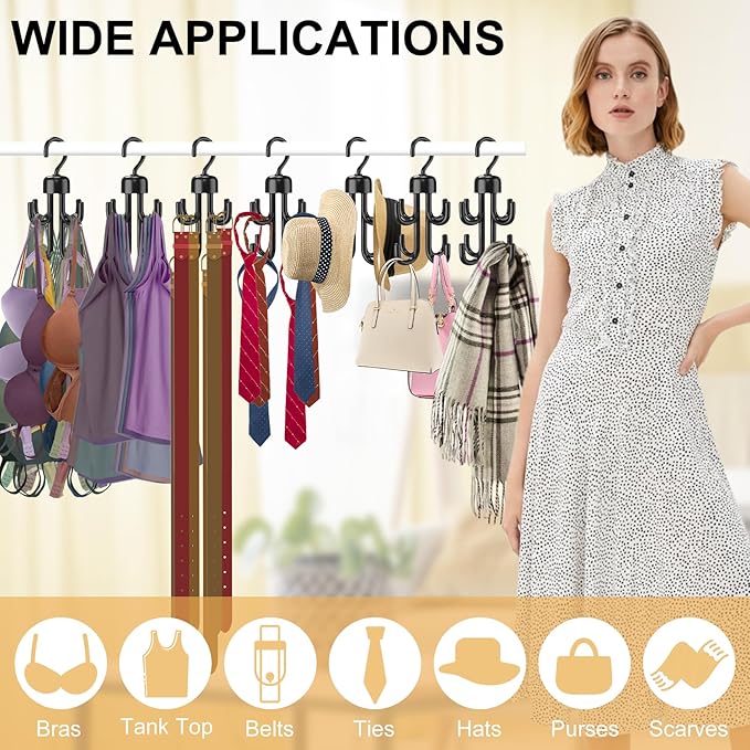 3Pcs Tank Top Hanger, Rotatable Bra Hangers for Closet Organizer, Max 72 Storage Capacity Belt Hanger, Plastic Space Saving Closet Organizers Apartment Dorm Essentials for Bra (3, Black)