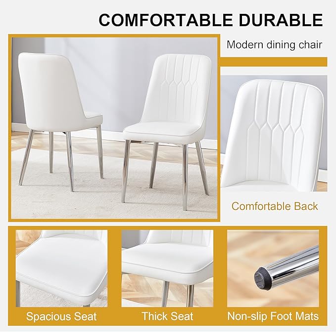 Dining Chairs Set of 6, Equipped with PU Leather Backrest Cushions and Metal Legs, Suitable for Restaurants, Kitchens, and Dining Room Chairs