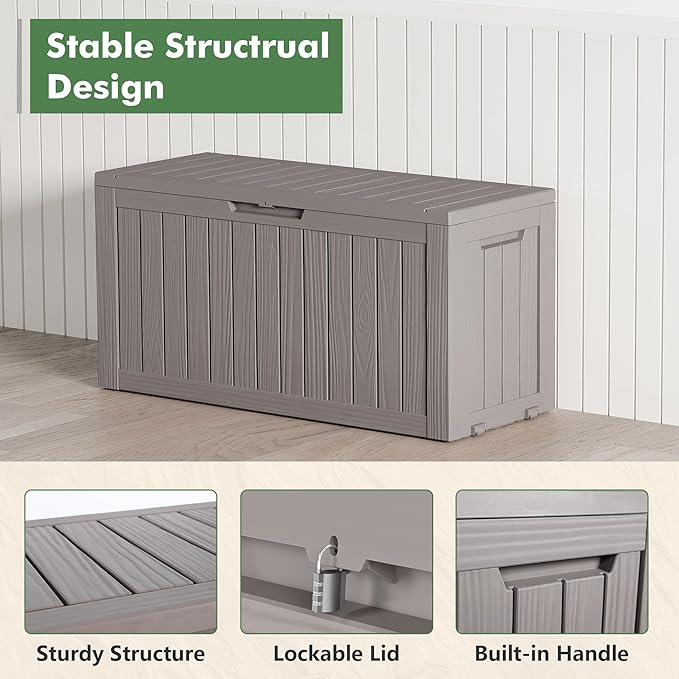 Outdoor Storage Box, Resin Deck Boxes Indoor and outdoor, Waterproof Storage Box Lockable Lid (Grey, 73 Gallon)
