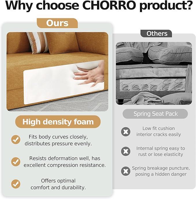 Compressed Sleeper sofa bed,Convertible Floor Boneless Couch-With Comfy Pillow,Modular Modern Corduroy Sofa for living room Bedroom Lounge Studio-With Fixed-shape Frame and support Armrest(Yellow)