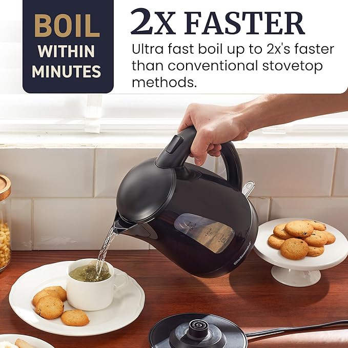 Elite Gourmet EKT8690X 1.7L Electric Tea Kettle 1500W, Hot Water Heater Boiler BPA-Free, Fast Boil, Water Level Window and Auto Shut-Off, Black