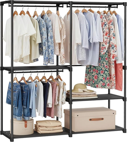 SONGMICS Portable Closet, Freestanding Closet Organizer, Clothes Rack with Shelves, Hanging Rods, Storage Organizer, for Cloakroom, Bedroom, 54.3 x 16.9 x 71.7 Inches, Black URYG025B02