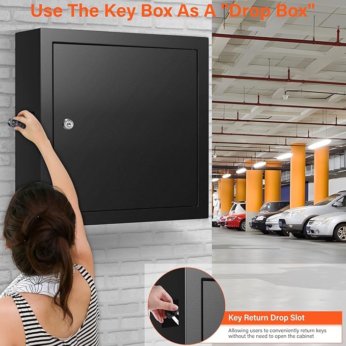 100 Keys Key Cabinet, Anti-Theft Key Lock Box with Key Tags, Adjustable Key Organizer Wall Safe for Car Office House Garage Rental Business