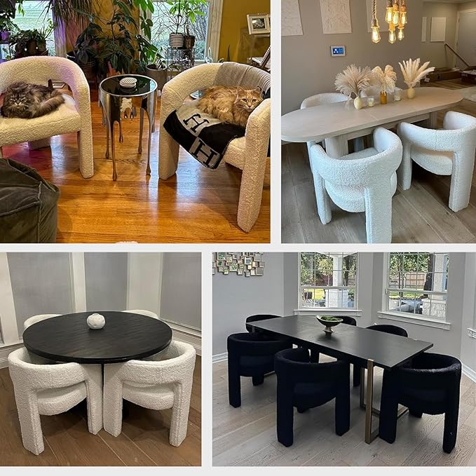 Modern Sherpa Dining Chairs Set of 5, Upholstered Barrel Chairs with Arms Comfy Accent Side Chairs for Living Room/Dining Room/Reception, White