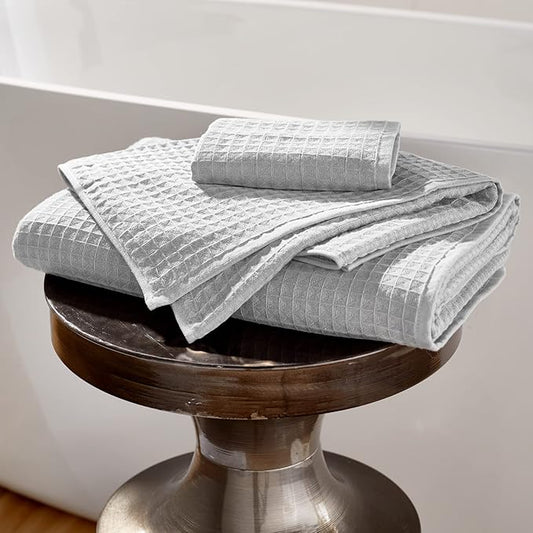 UCHINO Waffle Twist Cotton Weave Washcloth Towel for Bathroom Lightweight Absorbent Quick Dry Honeycomb Texture Solid Terry Loop Reverse 13" x 13", 1 Wash Cloth, Grey