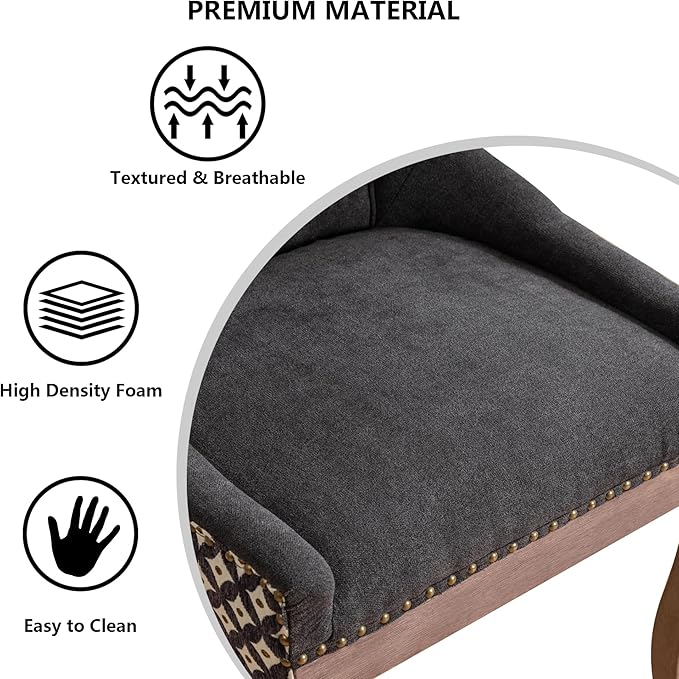 Farmhouse Dining Chairs Set of 6, Upholstered Fabric Dining Room Accent Chairs with Wood Legs & Bronze Nailhead, High Wingback Kitchen Chairs for Living Room Hotel Apartment, Black