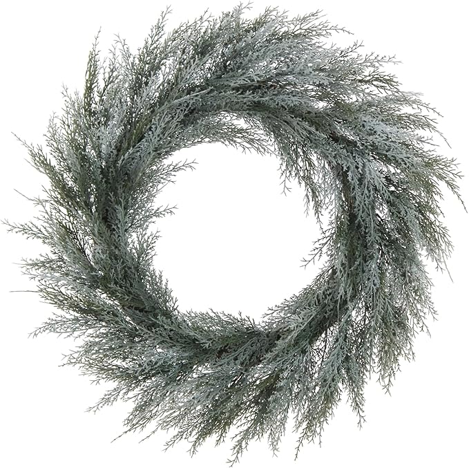 CG Hunter Holiday Collection Flocked Cedar Wreath, Premium Artificial Indoor and Outdoor Large 30" Flocked Cedar Christmas Wreath, Christmas Decorations and Holiday Greenery
