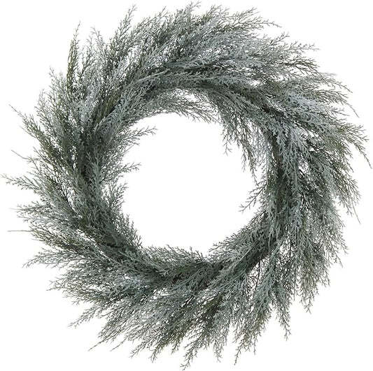 CG Hunter Holiday Collection Flocked Cedar Wreath, Premium Artificial Indoor and Outdoor Large 30" Flocked Cedar Christmas Wreath, Christmas Decorations and Holiday Greenery