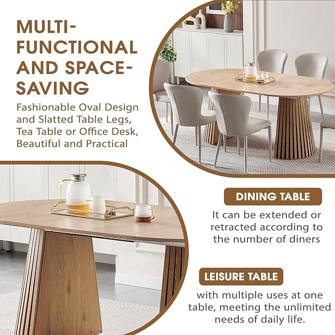 39.4"-71" Extendable Dining Table,Wood Expandable Kitchen Table for 4-10,Rustic Dining Room Table with Dual Pyramid Pedestal,Oval Wood Dining Table for Gatherings