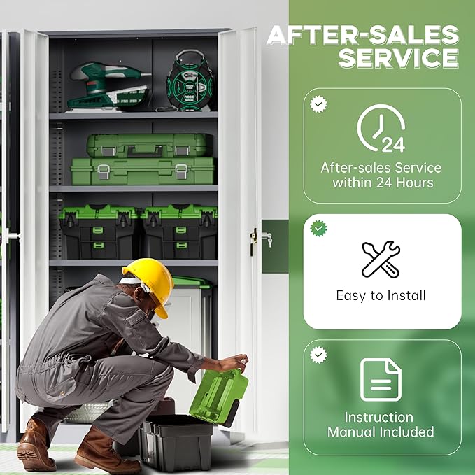 INTERGREAT Metal Storage Cabinet for Garage,72" Lockable Storage Cabinets with Doors and Adjustable Shelves,Steel Locking Cabinet for Garage,Office,Home,Gym,School (White Grey)