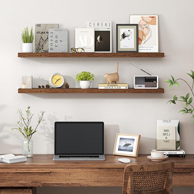 Heimlove Floating Shelves for Wall 40 Inch,Mounted Storage & Display Hanging Shelf with Invisible Brackets,for Bedroom,Living Room,Kitchen,Office,Set of 2,Rustic Brown