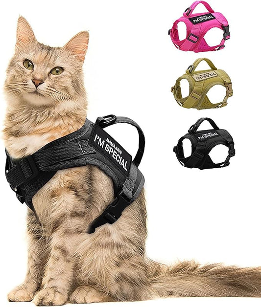 Forestpaw Cat Harness Escape Proof for Walking,Adjustable Cat Vest Harness with Soft Mesh Padded,Tactical Cat Harness with Control Handle,Molle Patches,Black