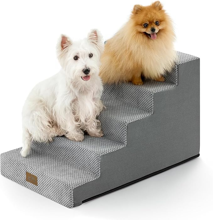 Slope Dog Stairs 17.7" H, Pet Steps for Couch Bed with Washable Cover, Non-Slip Foam Dog Ramp for Small Old Puppy Cats, 5 Step, Grey