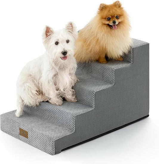 Slope Dog Stairs 17.7" H, Pet Steps for Couch Bed with Washable Cover, Non-Slip Foam Dog Ramp for Small Old Puppy Cats, 5 Step, Grey