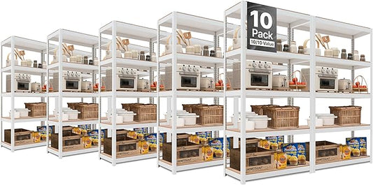 HOMEDANT House 5 Tier Laminated Metal Shelving Unit Adjustable Storage Utility Rack Heavy Duty Shelves Organization Multipurpose Shelf Kitchen Garage Pantry Closet (10, (M) 36.2" W, White)