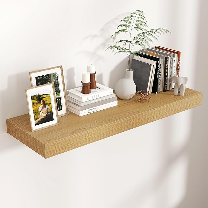 Floating Shelves for Wall, 36 Inch Wide x 12 Inch Deep Floating Shelves, Long Wood Floating Wall Shelf Shelves for Living Room Bathroom Bedroom Kitchen Home - (Oak, 36" W x 12" D x 2" H)