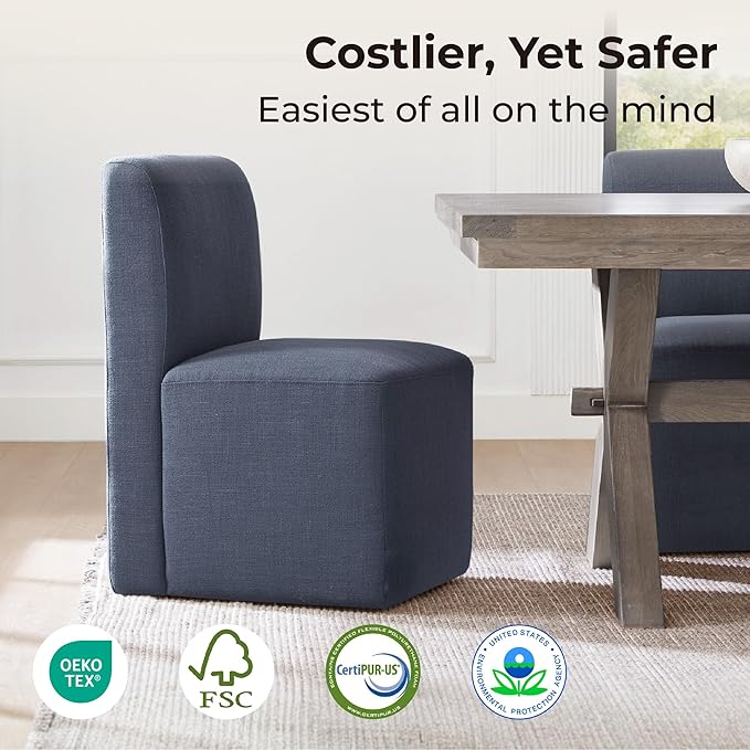 CHITA Dining Chairs with Casters Set of 4, FSC Certified Upholstered Armless Modern Rolling Dining Chairs with Rollers for Bedroom Reading Room Living Room, Insignia Blue