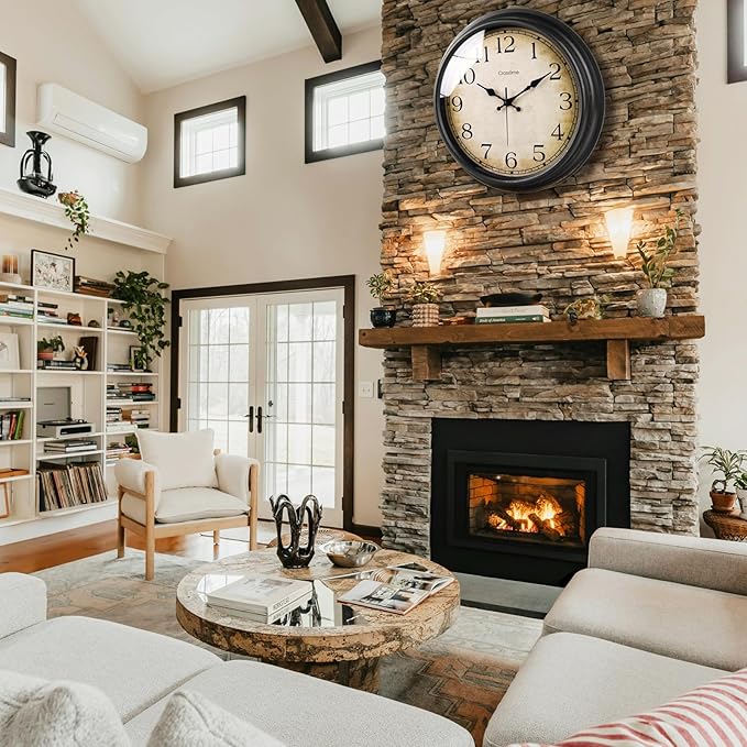 16 Inch Wall Clock Battery Operated Silent Vintage Quartz Analog Round Large Wall Clocks for Living Room Office Kitchen Decor, Bronze