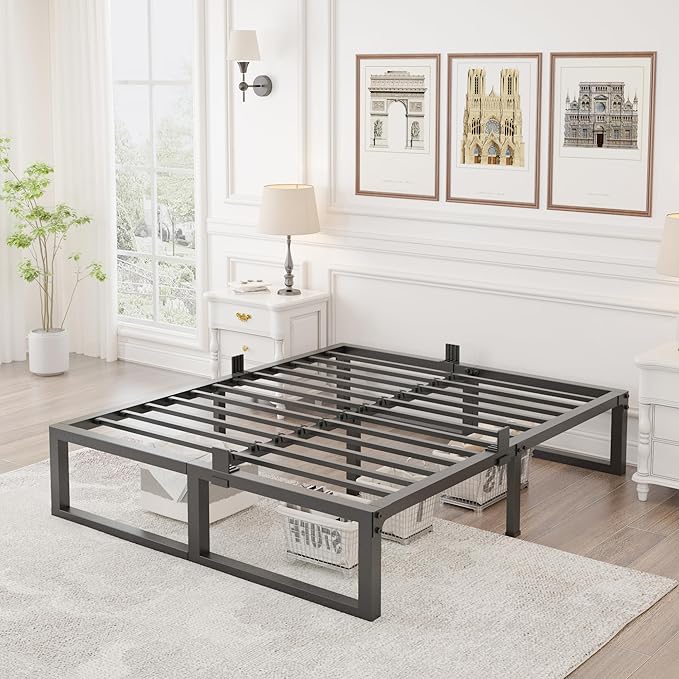 California King Bed Frame, 14 Inch High 3500 lbs Metal Platform, Mattress Foundation with Steel Slat Support/No Box Spring Needed/Noise Free/Non-Slip/Easy Assembly