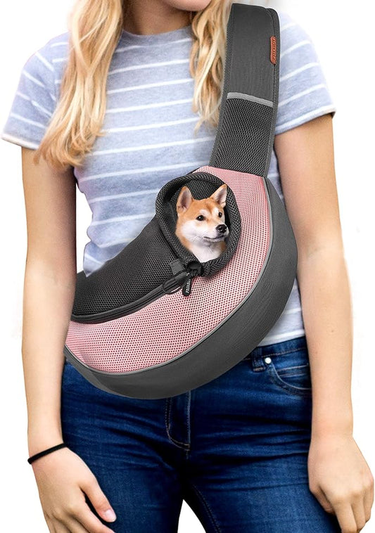 FDJASGY Pet Sling Carrier for Small Dogs Cats,Breathable Mesh Travelling Hand Free Puppy Backpack with Pouch and Adjustable Strap Carrier