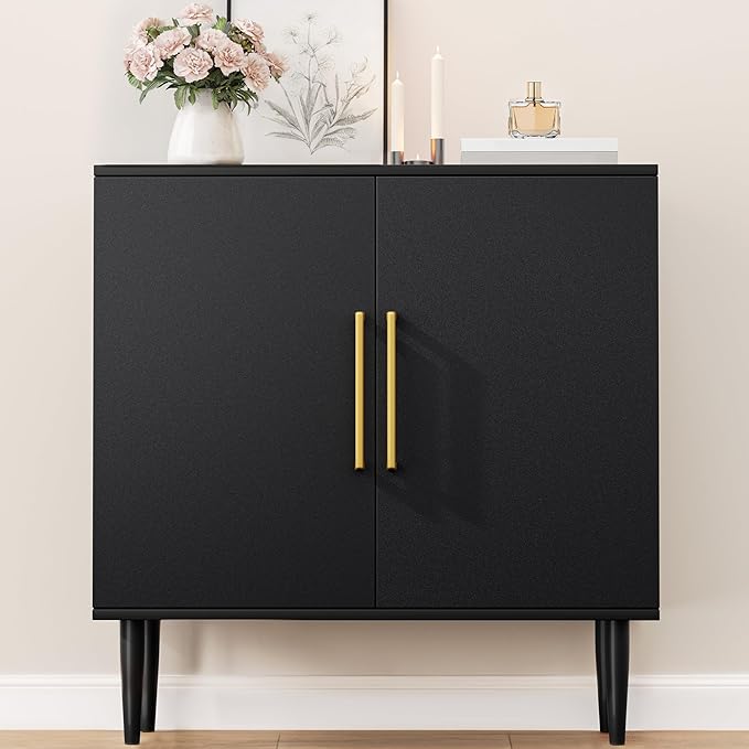 Modern Storage Cabinet, Free Standing Buffet Cabinet, Black Sideboard and Buffet Storage, Wood Accent Furniture for Living Room, Hallway, Entryway, Dining Room, Bedroom (1, Black)