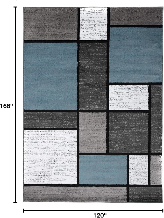 Rugshop Contemporary Modern Boxes for Home Office,Living Room,Bedroom,Kitchen Non Shedding Area Rug 10' X 14' Blue/Gray