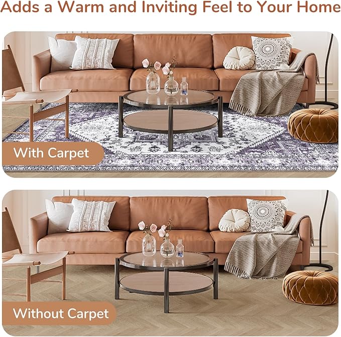 OPPODREAM Thin Area Rugs 5x7, 5x7 Washable Rug with Non Slip Backing, 5 x 7 Faux Cashmere Low-Pile Carpet, Purple