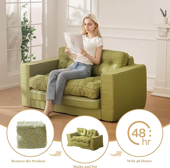 YOSHOOT Loveseat Sleeper Sofa,55" Convertible Sofa Bed Couch Futon Couches for Living Room,3-in-1 Pull Out Floor Couch with Backrest and Pillows, Green