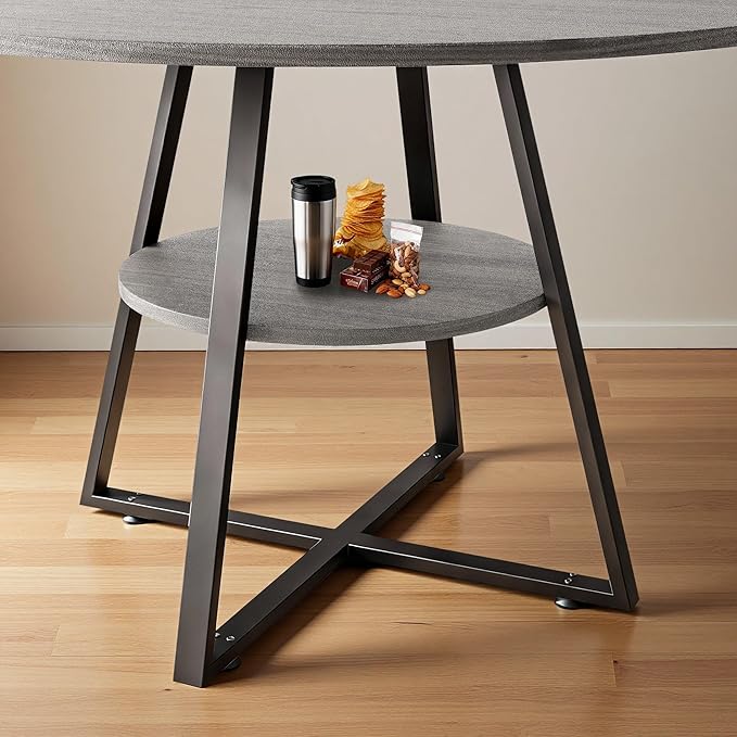 47" Round Dining Table for 4, Kitchen Dining Table with Storage, Wood Circle Dinner Table, Space Saving Dining Room Furniture for Kitchen, Living Room