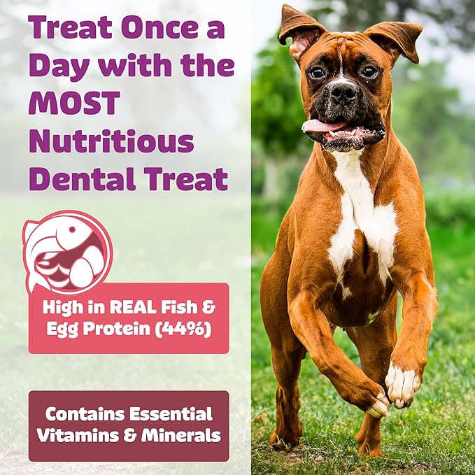 Yummy Combs Dog Dental Treats – Fish & Egg Protein – Vet VOHC Approved, Removes Tartar – A Daily Teeth Cleaning Treat for Medium Dogs (30 Count)
