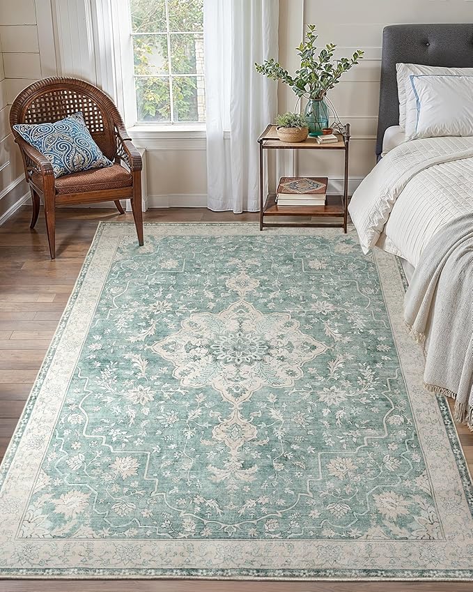 Amada 5x7 Area Rugs, Non-Slip Washable Rug with Low Profile, Durable Bound Edge, Soft Vintage Rug for Living Room, Bedroom, Dinning Room, Home Office