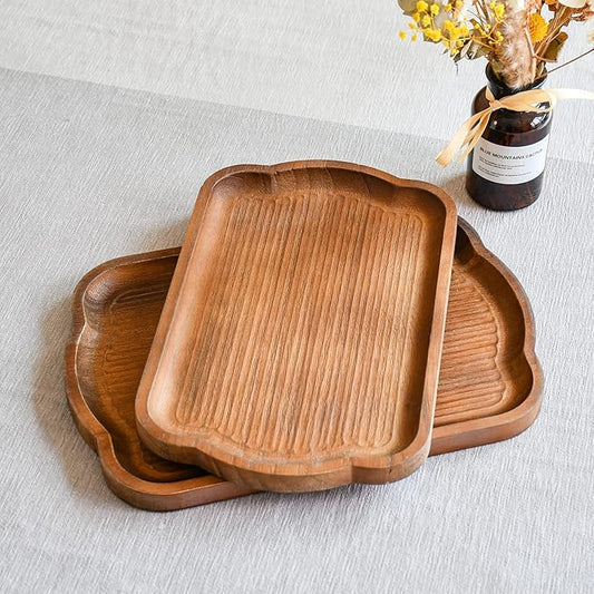 Rustic Wood Serving Tray Set of 2 Brown Rectangular Decorative Trays Farmhouse Charcuterie Boards Platter for Food, Fruit, and Coffee Great for Bed, Living, Ottoman, Coffee Table, Kitchen, or Party.