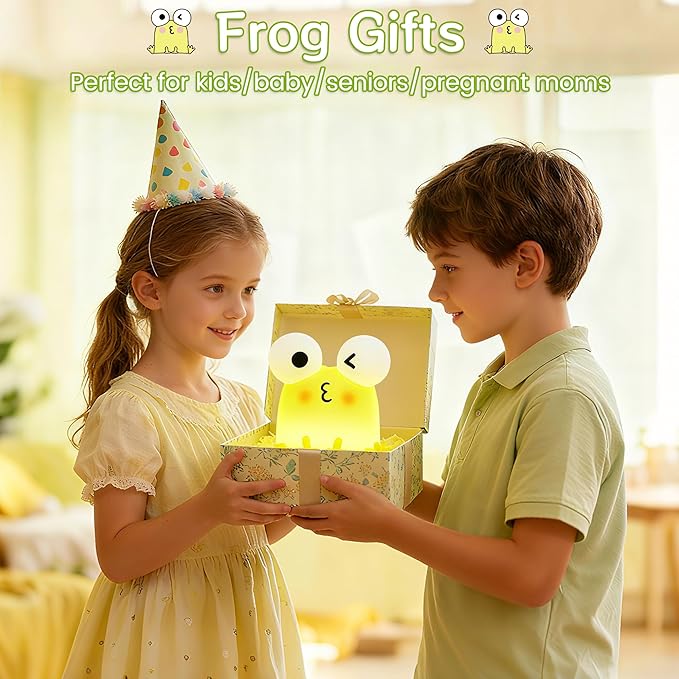 Frog Night Light for Kids, Cute Funny LED Squishy Novelty Animal Silicone Lamp, Dimmable/Timer Nursery Nightlight, Rechargeable Touch Bedside Lamp, Kids Room Decor, Baby Boys Girls Xmas Gifts