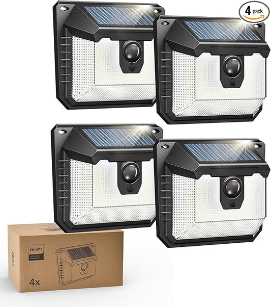 Philips Solar Lights Motion Sensor Outdoor, 120 LEDs Solar Powered Security Lights,3 Lighting Modes, Waterproof Wall Lights for Outside Yard Fence Garden Garage