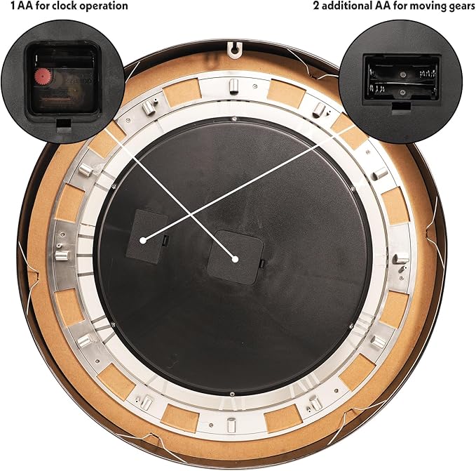 HOIBAI Wall Clock, 24 Inch Moving Gears Clock Large Wall Clock for Living Room Decor Rustic Vintage Industrial Steampunk Farmhouse Big Clock for Home Kitchen Bedroom Office