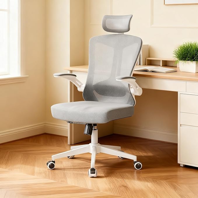 Office Chair,Ergonomic Comfy Home Desk Chair with 350LBS Capacity,High Back Gaming Chair with Wheels,Mesh Computer Chair,Lumbar Support, Adjustable Headrest,Flip-up Armrest