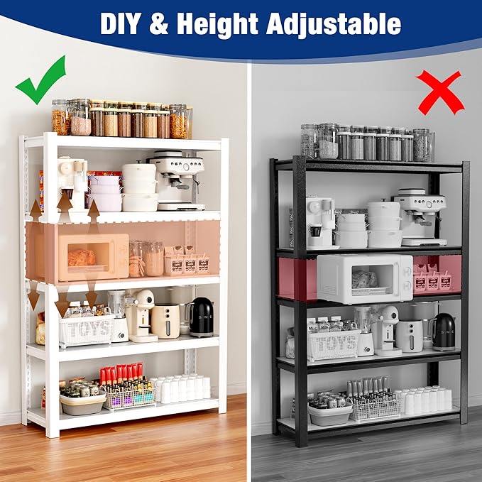 WORKPRO 3000lbs 5-Tier Shelving Unit, 72" H Adjustable Storage Shelves, Boltless Garage Shelving Unit for Garage, Kitchen, Durable Scratch-Resistant Panels, White