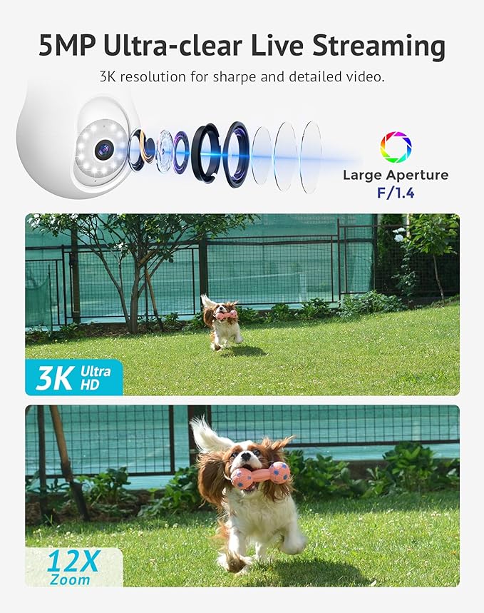 LaView 5MP QHD Bulb Security Camera 2.4GHz, 360° 3K Security Cameras Wireless Outdoor Indoor Full Color Day and Night, AI Motion Detection, Audible Alarm, Easy Installation, Compatible with Alexa