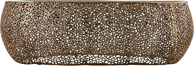 Modern Contemporary Oval-Shape 50" Coffee Table, Solid Aluminum intrigued Design, Mesh Cocktail Table, Creative Center Table for Living Room and Bedroom, Casted in Gold