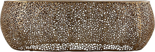 Modern Contemporary Oval-Shape 50" Coffee Table, Solid Aluminum intrigued Design, Mesh Cocktail Table, Creative Center Table for Living Room and Bedroom, Casted in Gold