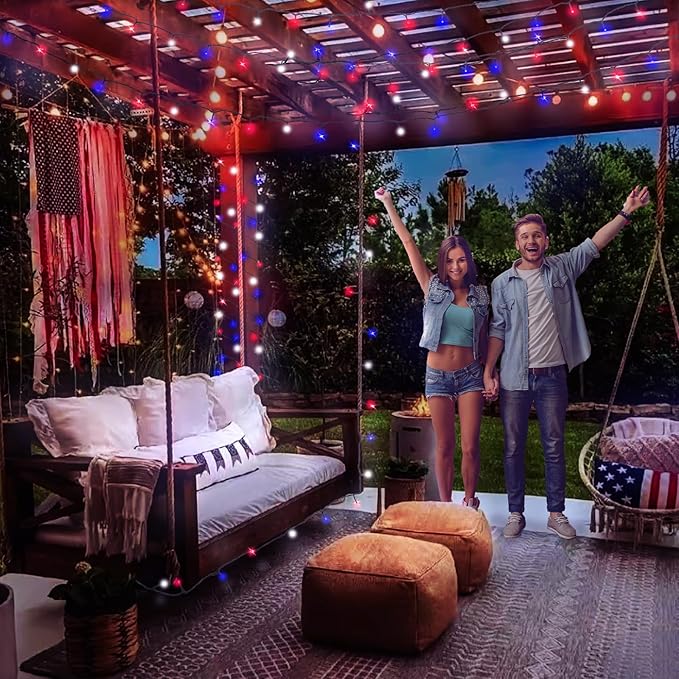 Kwaiffeo 4th of July Decorations Outdoor, 100FT 300LED Red White and Blue String Lights for Independence National Memorial Day, Flag Lights for 2024 President Election Campaign, 1 Pack