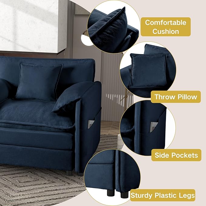 Chenille Sofa Set for Living Room, Modern Deep Seat Sofa Chair and Oversized 3-Seater Cloud Couch for Bedroom, Office, Apartment, Furniture Set