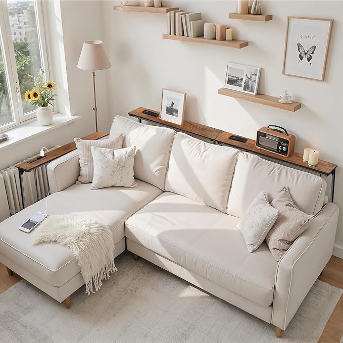 39 inch Narrow Console Table with Outlet,Adjustable Height(25"-37") Behind Sofa Table,Couch Behind Table Skinny,Couch Shelf with Charging Station,Long Entryway Tables for Living Room,Brown