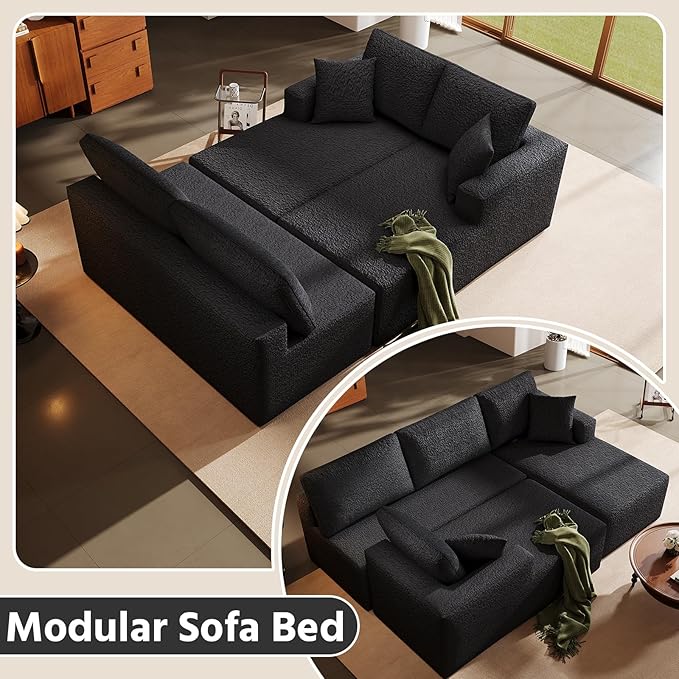140" Modular U-Shaped Sectional Sofa, 7-Seater Cloud Couch with Double Chaise, Modern Sleeper Sofa,No Assembly Sectional Cloud Boneless Sofa Couches for Living Room/Apartment