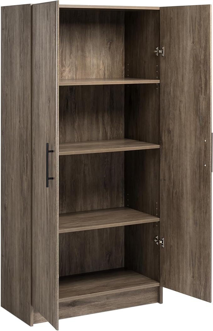 Prepac Elite Tall Garage Storage Cabinet & Pantry Storage Cupboard, 2-Door Freestanding Bathroom or Pantry Cabinet with Adjustable Shelves, 16" D x 32" W x 65" H, Drifted Gray