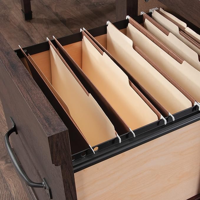 Sauder Carson Forge Vintage Rustic Computer Desk for Home Office with Drawers, in Coffee Oak