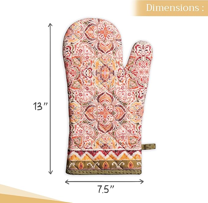 Maison d' Hermine Oven Gloves 100% Cotton Oven Mitt 7" x 13" with Loop Heat Resistant BBQ Cooking Gloves for Thanksgiving Christmas Decorations Baking Handling Hot Pans (Pack of 1, Damask)