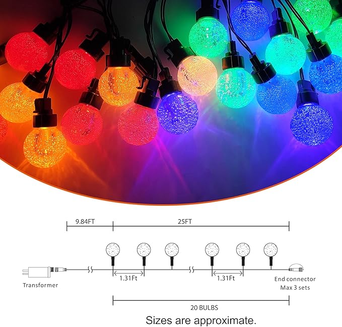 AWQ 35 FT Globe String Lights Outdoor Commercial Grade Light with 20 G50 Shatterproof LED Bulbs Waterproof Extendable for Indoor Outdoor Wedding Garden Party Christmas Trees Decoration (Multicolour)