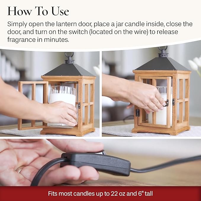 Candle Warmers Etc. White Wooden Farmhouse Candle Warmer Lantern – for Top-Down Warming & Flame-Free Fragrance